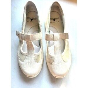 Nurse Mates10W Quincy Pillow Top White Leather Hook & Loop Mary Jane‎ Shoes Work
